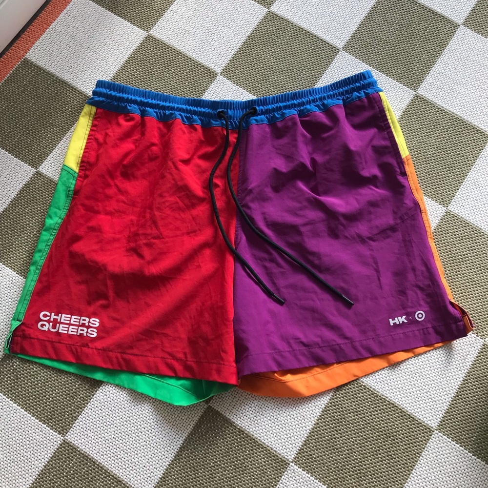 Humankind Colorful Cheers Queers Color Block Swim Shorts Bathing Suit